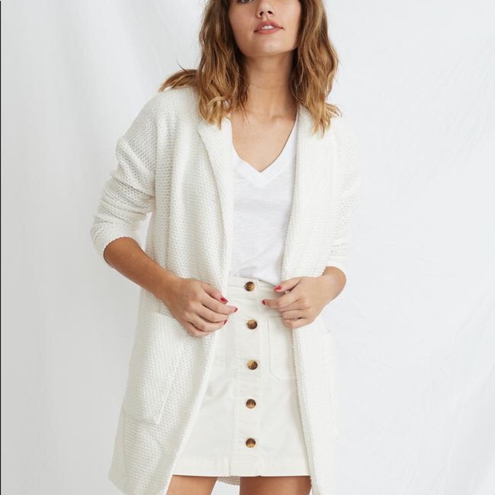 Marine Layer Birdseye White Collared Cardigan